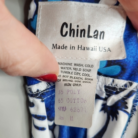 Vintage ChinLan Blue Hawaiian Floral Print MuuMuu Maxi Dress Size M - Picture 12 of 13